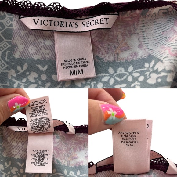 Victorias Secret Women M Pink Maroon Paisley Satin Lace Trim Intimate Slip Dress - Picture 3 of 16